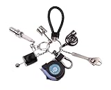 GT//Rotors 8pcs Car Keychain Set - Gunmetal Turbo + Six Speed Shift Gearbox + Spark Plug + Piston + Silver Wrench + Carabiner + Loop Keychain