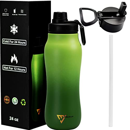Markojo 24Oz Triple Insulated Stainless Steel Water Bottle - Double Wall Vacuum Insulated Thermos -Leak-Proof - Wide Mouth- 2 Lids And Straw - Sports Drinks Jug Flask - Coldest 24Hrs - Fire Hot 12Hrs #TOP2