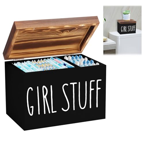 Ruaizel Binden Aufbewahrung Badezimmer, Holz Aufbewahrungsbox Hygieneartikel, 2 Fächer Tamponhalter für Badezimmer mit Deckel, Tampon Aufbewahrung Bad, Tampon Organizer Box (schwarz)