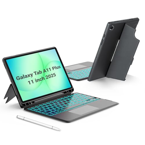 iXTRA Detachable Keyboard Case with Trackpad for Galaxy Tab A11 Plus 11 inch 2025, Magnetic Tab A11+ Keyboard with 7 Color Backlit, Adjustable Kickstand, Pencil Holder