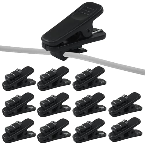 Bonsicoky 12 Pack Earphone Wire Clips - Durable Microphone Mount Clothing Clips for Headset Cords, Ideal for Phone, Earphones, and Walkie-Talkies - Tangle-Free Solution - Black
