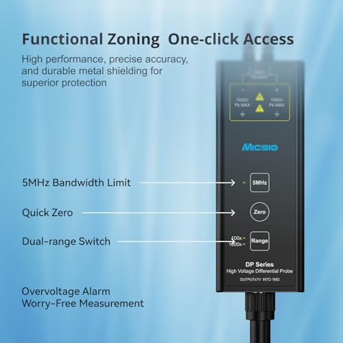 Image of Micsig High Voltage Differential Probe Kit DP700, 3.5ns Rise Time 20X /200X Attenuation Rate Oscilloscope Probe Kit Accessory, 700V 100MHz (DP10007 Upgrade)