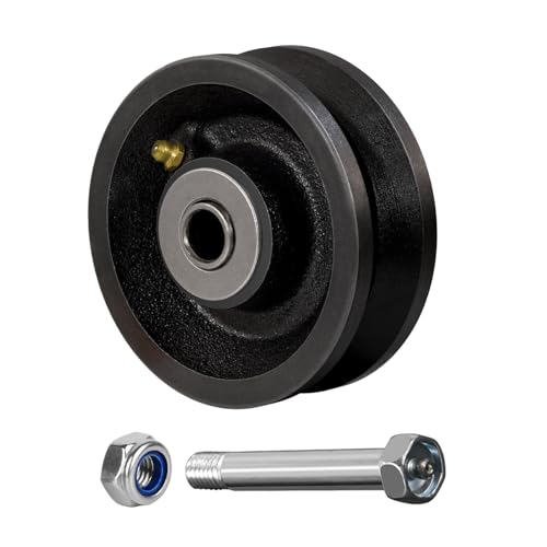 Image of 4 inch x 1.5 inch V-Groove Steel Wheel, 7 /8 inch Wide 90 Groove Fits 1 inch Angle Iron Track, Heavy Duty Industrial Track Wheel with Relief Groove, High Load Capacity(1 Pack)