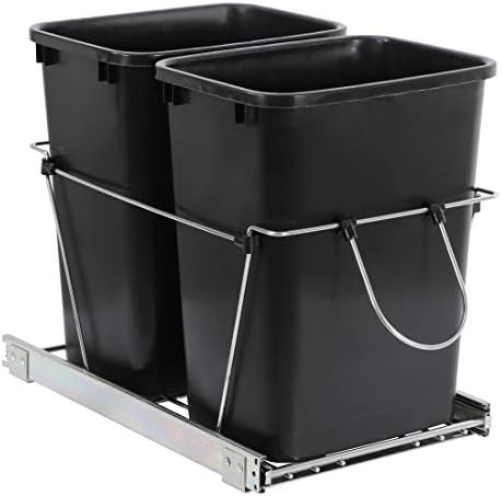 Double 35-Quart Sliding Pull Out Waste Bin Container, Kitchen Trash Can Under Cabinet Trash for Home Base Kitchen Cabinet - 17.5 Gallons