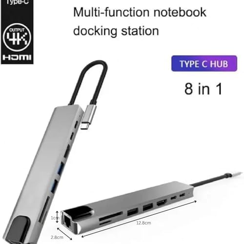 Image of USB C Hub - 8-in-1 USBC Adapter with USB, C-USB, 100W PD, USB 3.0 5Gbps Ports, SD /TF Card Reader - USB-C Dongle for Office, Meetings, Travel & Home Setup-Silver
