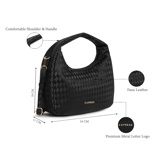 Image of Caprese Maddy Medium Hobo Bag for Women with Adjustable & Detachable Strap | Stylish Textured Handbag for Everyday Use | Perfect for Casual Outings, Work, Travel, and Special Events