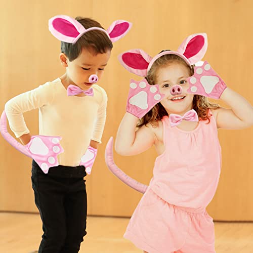 VIKSAUN Kostuum voor varken, oren, neus, staart en vlinderdas, handschoenen, roze varken, kostuum, kit, accessoires, met oren, dierenstaart, vlinderdas voor cosplay, Halloween party favorieten - Image 7