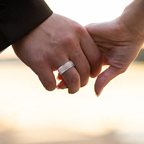 Romieka Mens Rings 8Mm Wedding Rings With 14K White Gold Plated 925 Sterling Silver For Men 5A Cubic Zirconia Eternity Engagement Rings Vintage,Size9 #TOP2