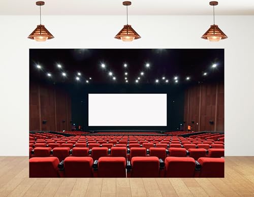5x3ft Empty Cinema Backdrop Red Seats and Blank Screen Photography Background for Movie Premiere and Film Festival Tapestry Decorations Banner Photo Booth Props
