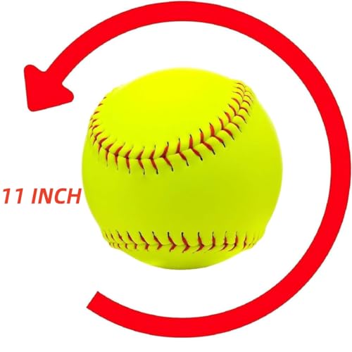 Rarapop 2 Pack Sports Fastpitch Softballs, 11 Inch Yellow Practice Softball, Unmarked & Leather Covered Training Ball for Games, Practice and Training - Thumbnail 2