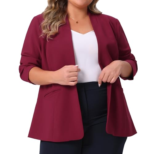 Agnes Orinda Plus Size Women's Blazer Business Casual Collarless Open Front Long Sleeve Work Office Suit Jacket with Pockets2