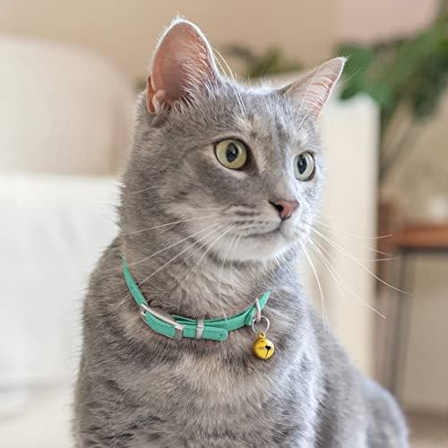 CollarDirect Leather Cat Collar with Bell - Kitten Collar, Small and Big Cat Collar for Boy Cats, Girl Cats with Safety Elastic Strap (Neck Fit 8"-11", Mint Green) - 5