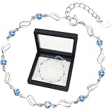 HUSHRICH Silver Love Heart Bracelet Sparkle Cubic Zirconia Bracelet for Women, Adjustable Valentine's Day Bracelets Jewellery Gift for Women Girls (Blue Diamond)