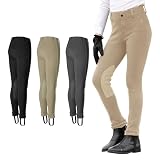 HORZE Nora Girls Riding Pants with Leather Knee Patch | Kids Equestrian Girls Jodhpurs Breeches | Size Chart in Images - Tan - L
