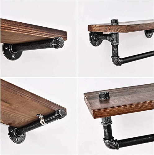 Bosuru Industrial Iron Pipe Shelves Wall Mount Wood Floating Shelf Rustic Diy Storage Shelving With Towel Rack For Bathroom,Living Room,Bedroom(Black,3-Tier) #TOP6