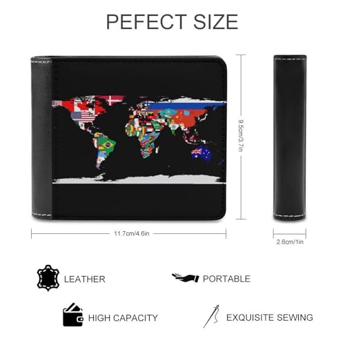 Flag Map of The World Men's Wallet Bifold with RFID Blocking Slim Wallet with Card Slots Gift for Women2