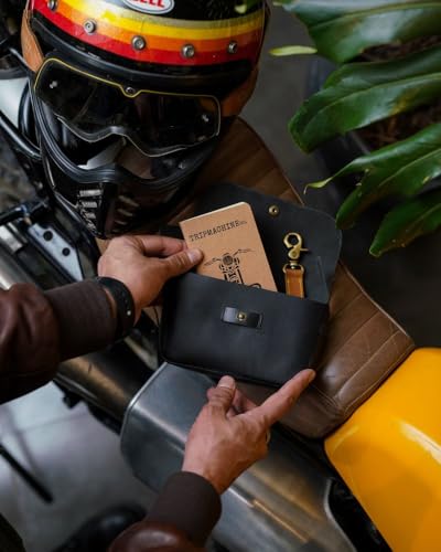Image of Trip Machine Company Genuine Leather Motorcycle Front Handlebar Leather Bag | Moto Backrail Sidekick Pouch | Shoulder Bag | Fanny Pack (Black)