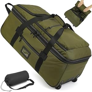 TAIHOYIN Large Foldable Duffle Bag with Wheels 85-100L Expandable Wheeled Holdall Extra Large Travel Rolling Duffel Bags for Men Women Collapsible Big Soft Luggage Camping, Green