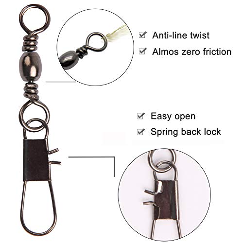 Barrel Snap Swivels Fishing, 100Pcs Fishing Swivels With Safty Snap Saltwater Freshwater Black Fishing Swivel Tackles Fishing Line Connector #TOP2