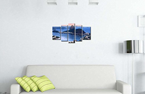 Wall Art Decor Poster Painting On Canvas Print Pictures 5 Pieces Cityscape Rio De Janeiro Brazil Coastline In Evening Sun Light Place Seaside Framed Picture For Home Decoration Living Room Artwork #TOP4