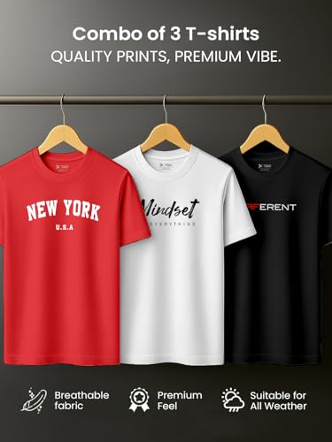 Image of XENOVAURBAN Men's Printed T-Shirt Combo Pack of 3 | Regular Fit Cotton Tshirts for Man - PRNT2