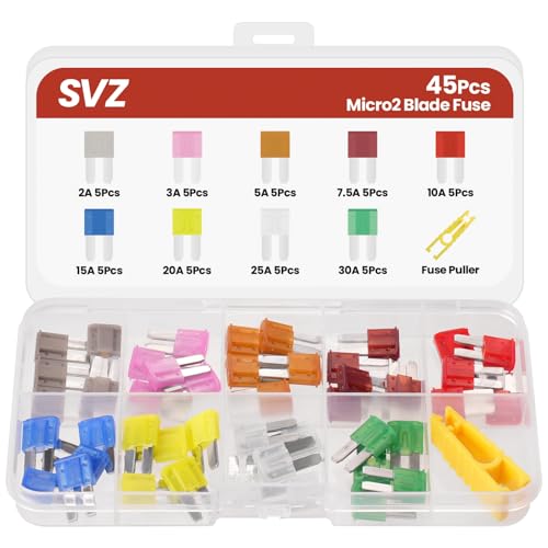 45Pcs Micro2 Car Fuse Kit Automotive Fuses Assortment kit(2A/3A/5A/7.5A/10A/15A/20A/25A/30A) Blade Fuse for Car/RV/Truck/Boat/Marine