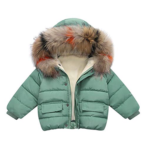 Toddler Baby Faux Fur Jackets Light Puffer Plush Hooded Down Jacket Coat Zipper Winter Windproof Thicken Fleece Warm Outwear Alternative Hoods Lightweight Snowsuit Girls Boys Raincoat Green 3-4T #TOP29