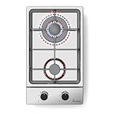 KKT KOLBE Piano cottura a gas 29 cm | Autark | 4,4 kW | 2 fiamme | regolabile | Zona wok | Senza cornice | Funzionamento a bavaglio | Supporto in ghisa | acciaio inox | gas propano | gas naturale |