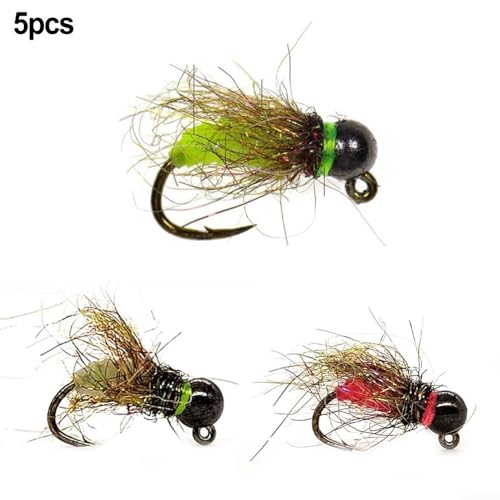 Hasaller 5Pcs Fly Hook Trout Fishing Lures Bead Head Flash Back Prince Nymph Fly Fishing Flies Head European Nymph Fly Hook(16# for PINK) - Image 4