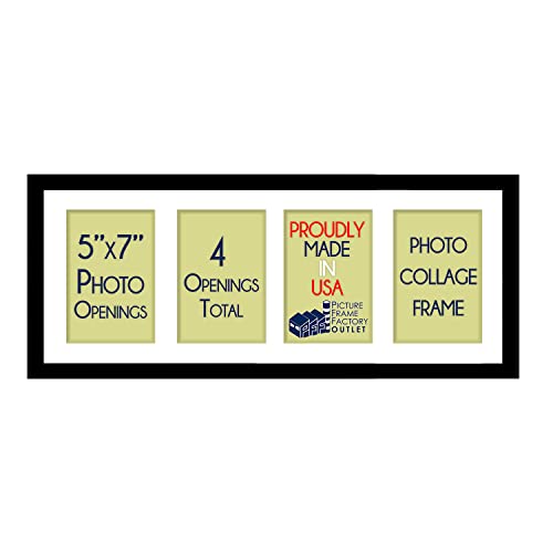 PictureFrameFactoryOutlet Collage Frames | Displays 4 (5x7) Photos with a White Mat Board | 9x25 Black Matte, 1.25