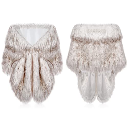 Haysandy 6 Pcs Women's Faux Fur Shawl Wrap Stole Shrug Winter Fur Scarf Cape for Wedding Bridal Evening Party Dress3