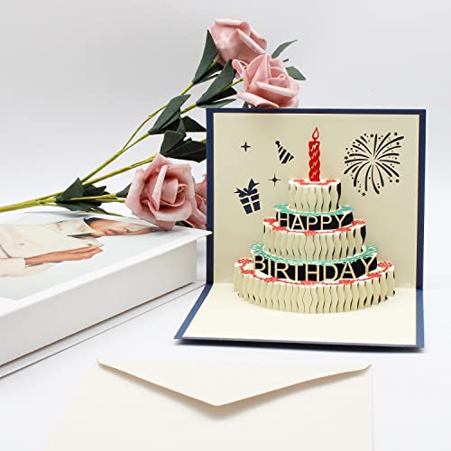 LERANXIN Tarjeta de Cumpleaños 3D, 3D Postal de Papel, Pop Up con Velas Rojas Tarjeta de Felicitación, Tarjetas de Felicitación Cortadas en Papel para Familiares, Amantes y Amigos Cover
