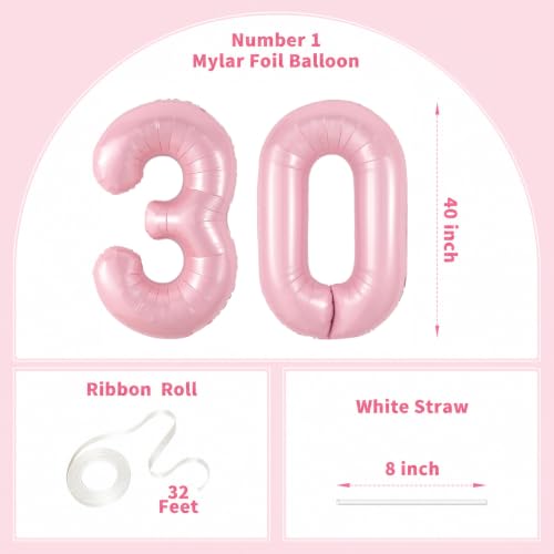 Image of Number Balloons Pink Party Balloon - Giant Number 30 Balloon, 40 Inch Large Balloon, Birthday Decorations for Women, Birthday Balloon for Anniversary Baby Shower Princess Party Decorations
