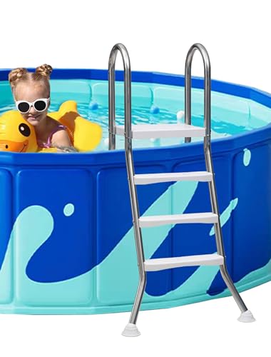 Échelle de piscine hors sol avec cadre en acier inoxydable et marches double face, design robuste pour une capacité de charge maximale