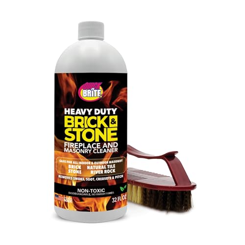 Quick'n Brite Fireplace Brick and Stone Cleaner 32oz with Scrub Brush - Natural Stone, Tile, and...