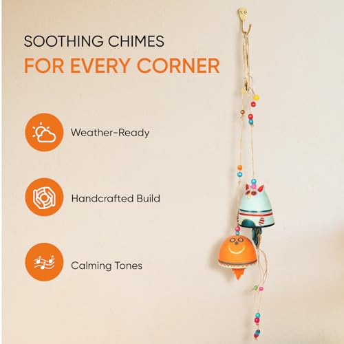Image of Aakriti Art Creations Handcrafted Terracotta Cow Bells | Handmade Modern Art Terracotta Hanging Bell Wind Chime | Decorative Indoor & Outdoor Hanging for Balcony, Garden, Living Room & Gifting