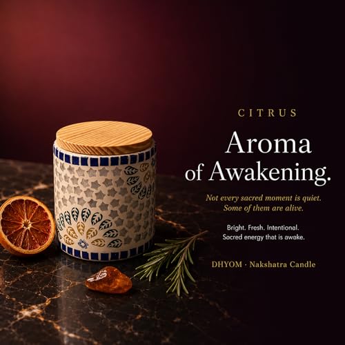 Image of Citrus Scented Candle | Glass Jar | Flame of Morning | 100% Soy Wax | No Paraffin | Eco Wick | 200g | 36Hr Burn | Fresh Sacred Home Fragrance| Spa, Meditation and Gift for All Occasion