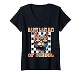 Womens Funny Cat Happy Last Day End Of School Graduation V-Neck T-Shirt