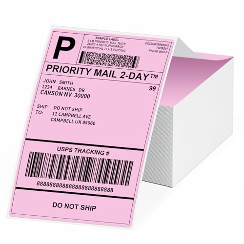 Phomemo Etiketten 4x6 500 Etiketten/Stapel, Rosa Versandetiketten Kompatibel mit MUNBYN, Phomemo, Polono Etikettendrucker, BPA-freie Thermoetiketten Selbstklebende für DHL, UPS, DPD-100 x 150 mm