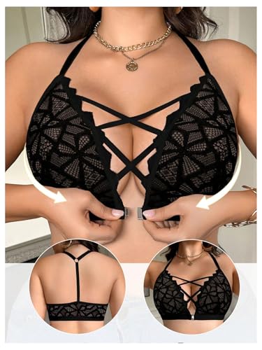 SOLY HUX Plus Size Lace Bras for Women Front Closure Bra Criss Cross Wireless Bralette4
