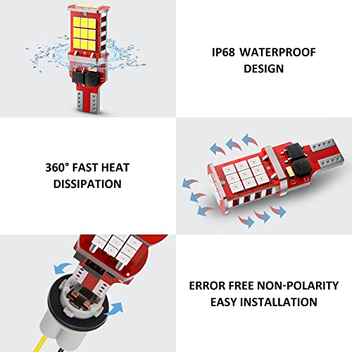 Fanteli 921 Led Bulb, Strobe 3Rd Third Brake Light Bulb Red And Truck Cargo Bed Lights White, 300% Brighter Non-Polarity 194 912 T15 906 904 902 W16W, Pack Of 4 #TOP3