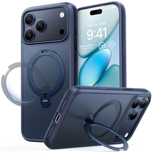 TORRAS Ostand Q3 Spin for iPhone 17 Pro Max Case 360 Rotating Ring Stand Camera Button Guard 12FT Drop Protection Compatible with MagSafe for iPhone 17 Pro Max Cover Blue