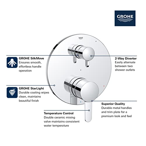 Grohe 29434000 Cosmopolitan Pressure Balance Valve Trim with 2-Way Diverter and Cartridge, Starlight Chrome