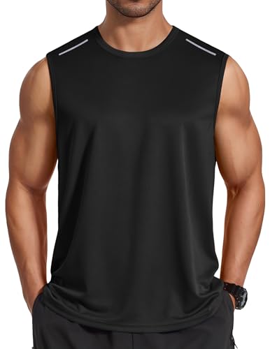 COOFANDY Summer Tank Tops Sleeveless Muscle Tee Shirts for Men Moisture Wicking Workout Tanks Black Gym Cut Off Shirt M