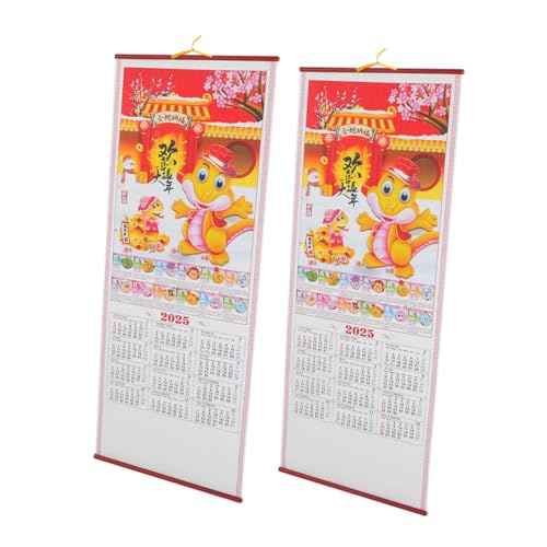 FUNOMOCYA 2個年 蛇年 壁掛け 厚手耐久素材 月曜始まり 太陰暦 と 西暦 併記 伝統的な ?藤掛軸デザイン 旧正月向け 計画用