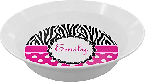 Personalized Zebra Print & Polka Dots Melamine Bowl - 12 oz
