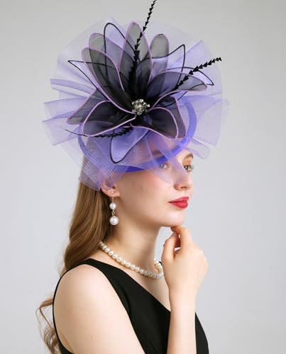 Sombrero femenino de organza para fiesta y boda miniatura 5