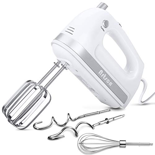 Hand Mixer Electric, Handheld Kitchen Mixers, 5 Speed and Turbo Boost, Food Beater for Easy Baking Whipping Cake Egg Cream, with 5 Stainless Steel Attachments