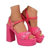Platform Sandals Women High Heels Rhinestone Studded...