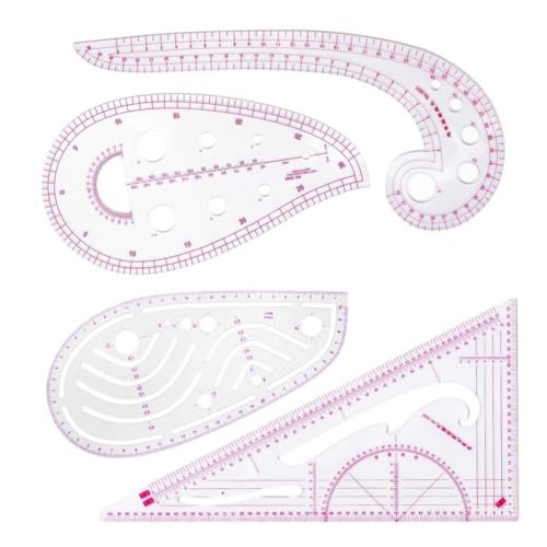 LGEGE Sewing Ruler Set, 4 Pcs Transparent Metric Rulers for Pattern Making, Acrylic Material, 4 Different Shapes and Measurements